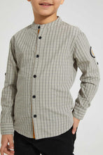 تنزيل الصورة على معرض الصور، Redtag-White-Long-Sleeve-Check-Mandarin-Shirt-Casual-Shirts-Boys-2 to 8 Years
