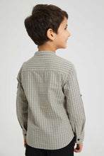 تنزيل الصورة على معرض الصور، Redtag-White-Long-Sleeve-Check-Mandarin-Shirt-Casual-Shirts-Boys-2 to 8 Years
