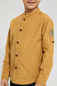 Redtag-Yellow-Long-Sleeve--Check-Mandarin-Shirt-Casual-Shirts-Boys-2 to 8 Years