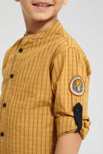 تنزيل الصورة على معرض الصور، Redtag-Yellow-Long-Sleeve--Check-Mandarin-Shirt-Casual-Shirts-Boys-2 to 8 Years
