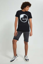 تنزيل الصورة على معرض الصور، Redtag-Black-Glitch-Tee-All-Over-Prints-Senior-Boys-9 to 14 Years

