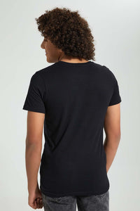 Redtag-Black-Glitch-Tee-All-Over-Prints-Senior-Boys-9 to 14 Years