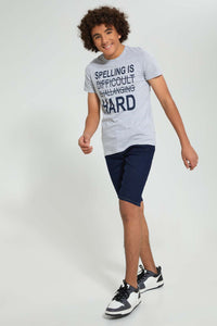 Redtag-Grey-Spelling-Tee-All-Over-Prints-Senior-Boys-9 to 14 Years