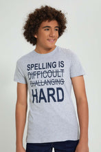 Load image into Gallery viewer, Redtag-Grey-Spelling-Tee-All-Over-Prints-Senior-Boys-9 to 14 Years
