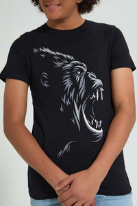 Redtag-Black-Gorilla-Tee-All-Over-Prints-Senior-Boys-9 to 14 Years