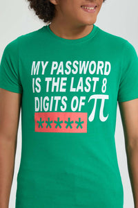 Redtag-Green-Password-Tee-All-Over-Prints-Senior-Boys-9 to 14 Years