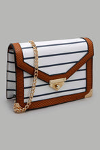 Load image into Gallery viewer, Redtag-White-And-Navy-Nautical-Stripes-Cross-Body-Bag-Cross-Body-Bags-Women-
