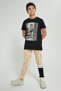 Redtag-Black-Brooklyn-Bridge-T-Shirt-Graphic-Prints-Senior-Boys-9 to 14 Years