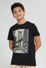 Redtag-Black-Brooklyn-Bridge-T-Shirt-Graphic-Prints-Senior-Boys-9 to 14 Years