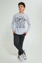 Load image into Gallery viewer, Redtag-Grey-Data-Scientist-T-Shirt-Long-Sleeves-Senior-Boys-9 to 14 Years
