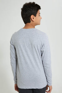 Redtag-Grey-Data-Scientist-T-Shirt-Long-Sleeves-Senior-Boys-9 to 14 Years