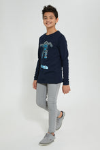 Load image into Gallery viewer, Redtag-Navy-Skate-Or-Dive-T-Shirt-Long-Sleeves-Senior-Boys-9 to 14 Years
