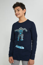 Load image into Gallery viewer, Redtag-Navy-Skate-Or-Dive-T-Shirt-Long-Sleeves-Senior-Boys-9 to 14 Years
