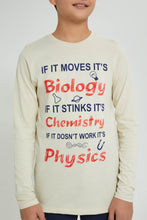 Load image into Gallery viewer, Redtag-Beige-Science-T-Shirt-Long-Sleeves-Senior-Boys-9 to 14 Years
