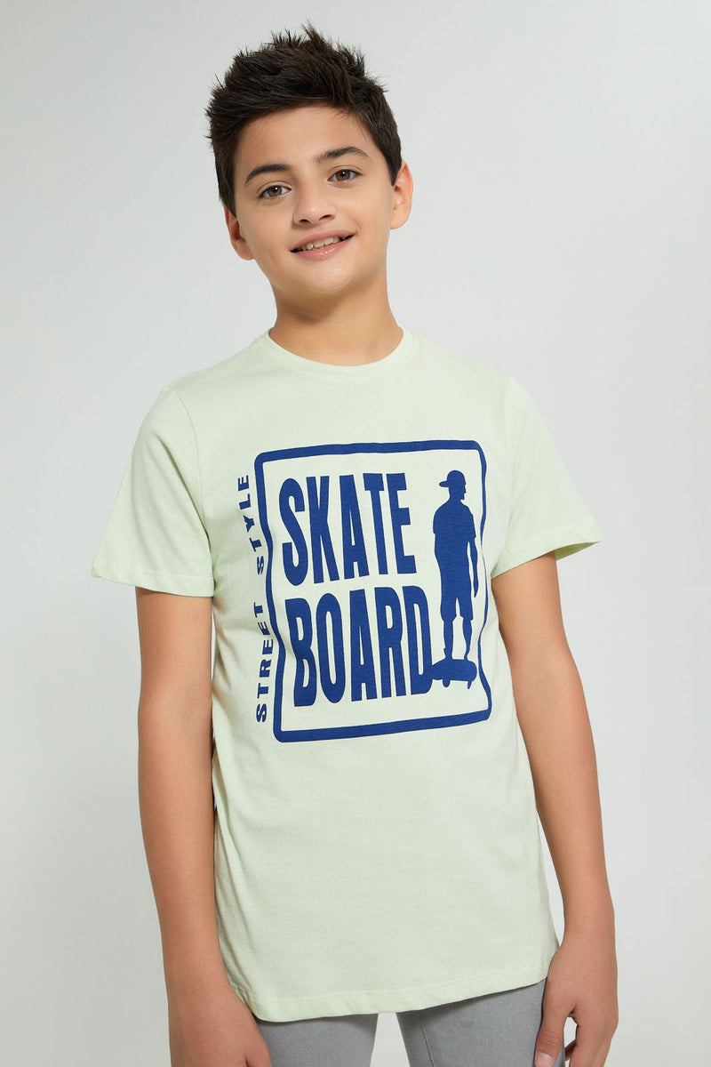 Redtag-Green-Street-Style-Skate-T-Shirt-Graphic-Prints-Senior-Boys-9 to 14 Years