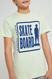 Redtag-Green-Street-Style-Skate-T-Shirt-Graphic-Prints-Senior-Boys-9 to 14 Years