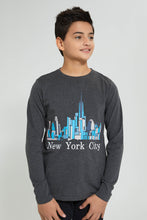 Load image into Gallery viewer, Redtag-Charcoal-New-York-T-Shirt-Long-Sleeves-Senior-Boys-9 to 14 Years
