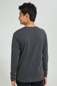 Redtag-Charcoal-New-York-T-Shirt-Long-Sleeves-Senior-Boys-9 to 14 Years