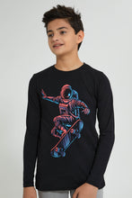 Load image into Gallery viewer, Redtag-Black-Astronaut-Skate-T-Shirt-Long-Sleeves-Senior-Boys-9 to 14 Years
