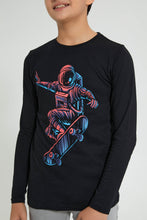 Load image into Gallery viewer, Redtag-Black-Astronaut-Skate-T-Shirt-Long-Sleeves-Senior-Boys-9 to 14 Years
