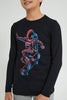 Redtag-Black-Astronaut-Skate-T-Shirt-Long-Sleeves-Senior-Boys-9 to 14 Years