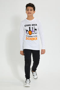 Redtag-White-Going-To-Try-Science-T-Shirt-Long-Sleeves-Senior-Boys-9 to 14 Years