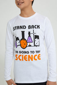 Redtag-White-Going-To-Try-Science-T-Shirt-Long-Sleeves-Senior-Boys-9 to 14 Years