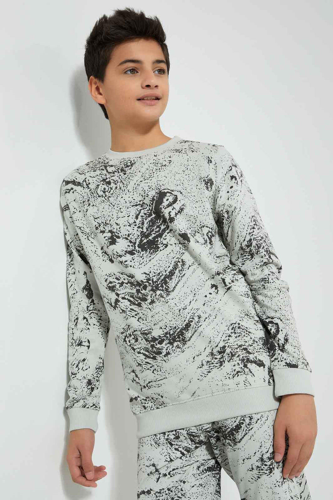 Redtag-Black-Marble-Sweat-Tee-All-Over-Prints-Senior-Boys-9 to 14 Years