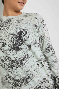 Redtag-Black-Marble-Sweat-Tee-All-Over-Prints-Senior-Boys-9 to 14 Years