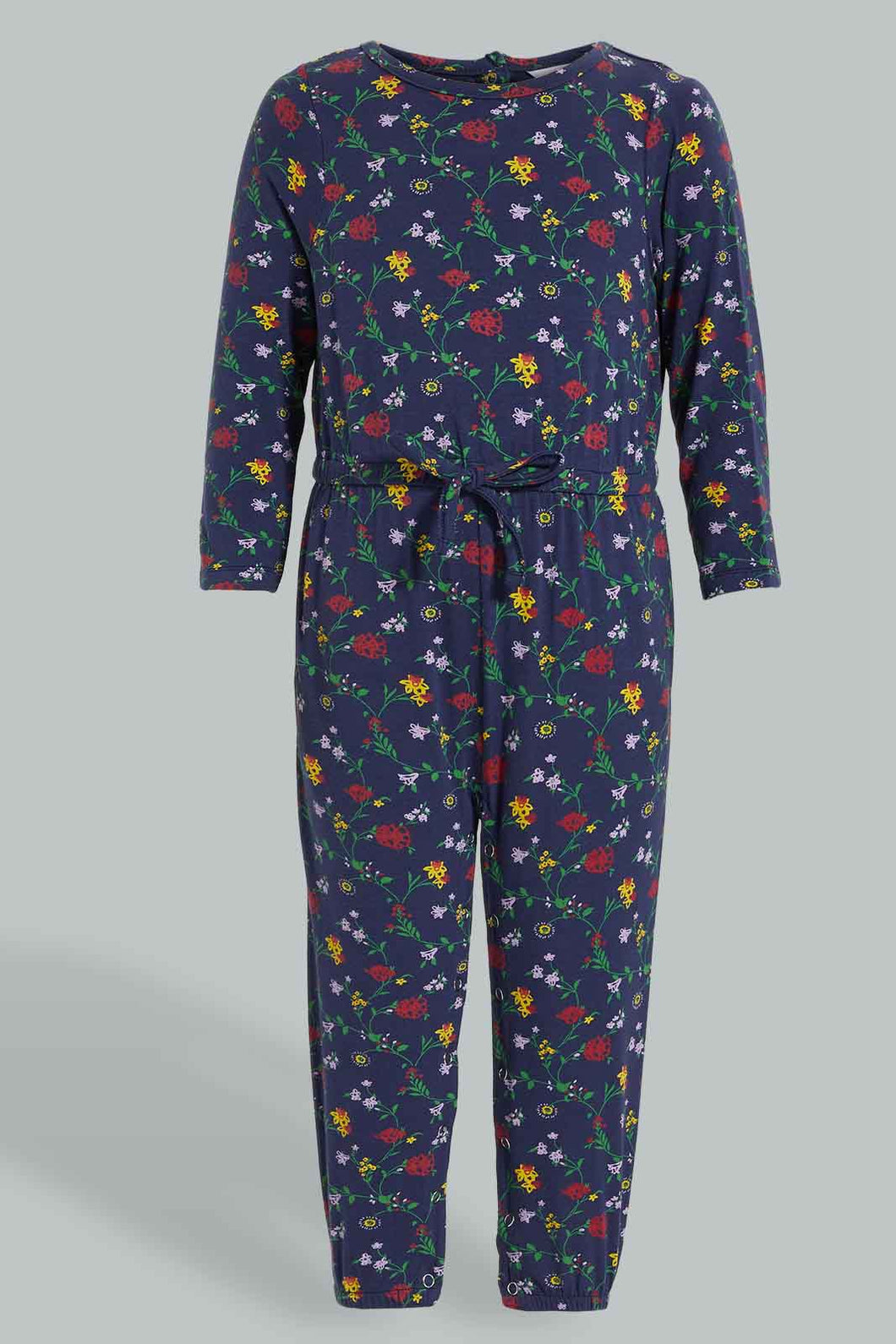 Redtag-Navy-Multi-Colour-Printed-Knitted-Jumpsuit-Colour:Navy,-Filter:Infant-Girls-(3-to-24-Mths),-Infant-Girls-Jumpsuits,-New-In,-New-In-ING,-Non-Sale,-S22B,-Section:Kidswear-Infant-Girls-3 to 24 Months