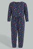 Redtag-Navy-Multi-Colour-Printed-Knitted-Jumpsuit-Colour:Navy,-Filter:Infant-Girls-(3-to-24-Mths),-Infant-Girls-Jumpsuits,-New-In,-New-In-ING,-Non-Sale,-S22B,-Section:Kidswear-Infant-Girls-3 to 24 Months