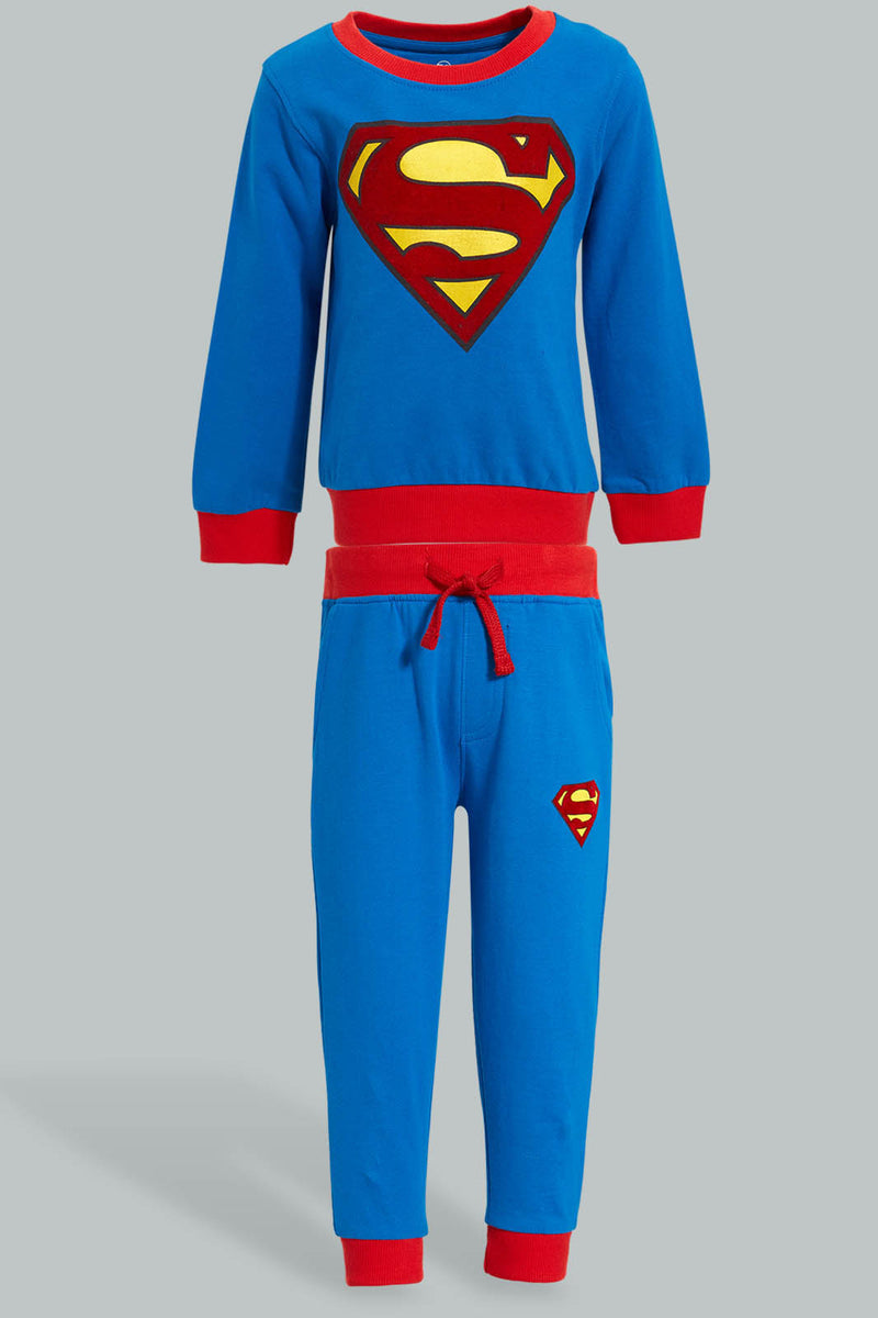 Redtag-Blue-Superman-Jogging-Suit-Jog-Sets-Infant-Boys-3 to 24 Months