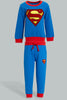 Redtag-Blue-Superman-Jogging-Suit-Jog-Sets-Infant-Boys-3 to 24 Months