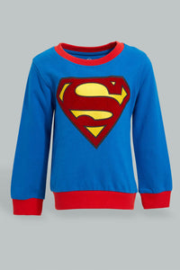 Redtag-Blue-Superman-Jogging-Suit-Jog-Sets-Infant-Boys-3 to 24 Months