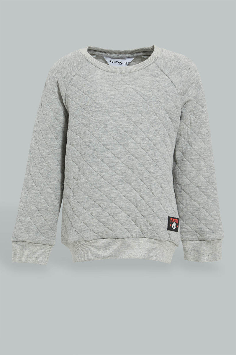 Redtag-Grey-Quilted-Sweatshirt-Sweatshirts-Infant-Boys-3 to 24 Months