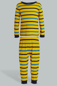 Redtag-Mustard-Striped-And-White-Muscl-Pj-Set-4-Pack-Pyjama-Sets-Infant-Boys-3 to 24 Months