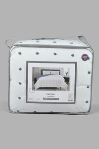 Redtag-White/Teal-Clip-Jacquard-3-Piece-Comforter-Set-(King-Size)-Comforters-Home-Bedroom-