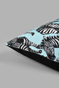 Redtag-Teal-And-Black-Zebra-Cushion-Colour:Black,-Colour:Teal,-Filter:Home-Bedroom,-HMW-BED-Cushions,-New-In,-New-In-HMW-BED,-Non-Sale,-S22A,-Section:Homewares-Home-Bedroom-