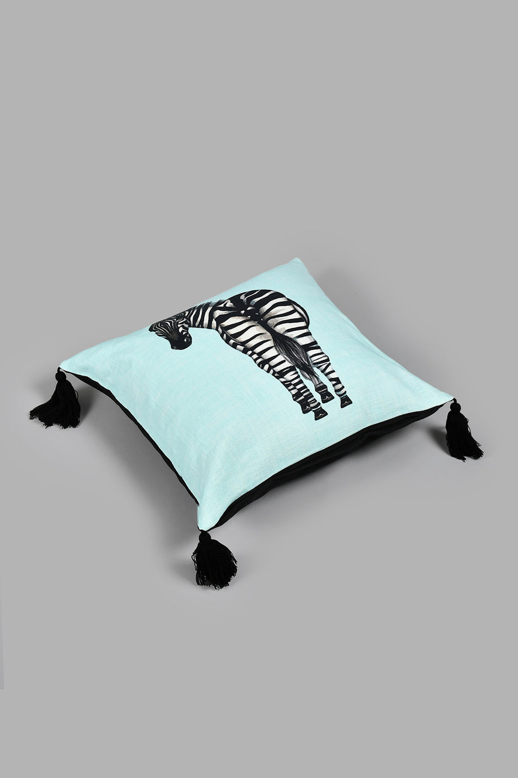 Redtag-Teal-And-Black-Zebra-Print-Cushion-Colour:Black,-Colour:Teal,-Filter:Home-Bedroom,-HMW-BED-Cushions,-New-In,-New-In-HMW-BED,-Non-Sale,-S22A,-Section:Homewares-Home-Bedroom-