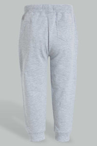 Redtag-Grey-Placement-Print-Active-Pant-Joggers-Infant-Boys-3 to 24 Months