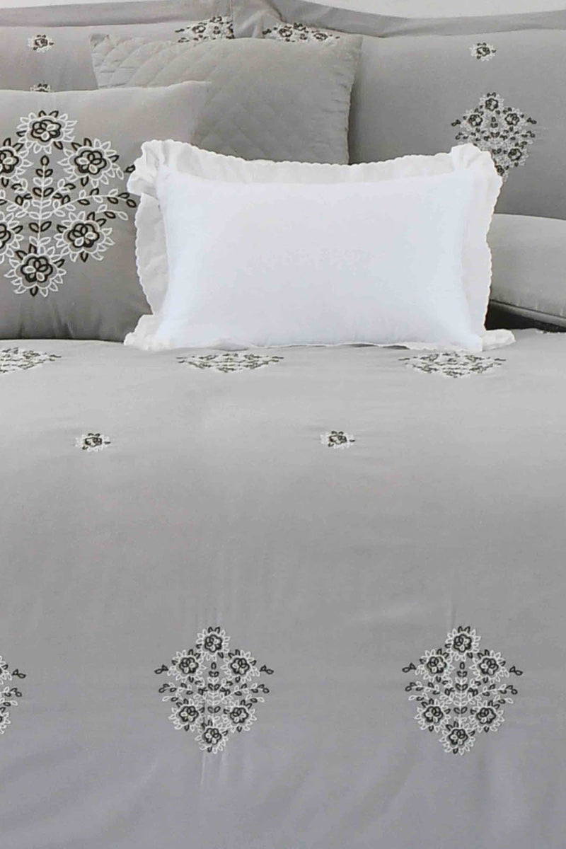Redtag-Grey-Floral-7-Piece-Embroidery-Comforter-Set-
(King-Size)-Comforters-Home-Bedroom-