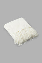 Load image into Gallery viewer, Redtag-Ivory-Chenille-Throw-With-Beaded-Fringe-Throws-Home-Bedroom-
