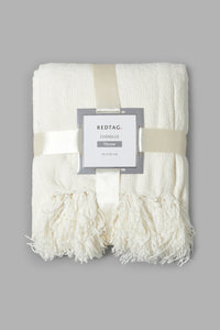 Redtag-Ivory-Chenille-Throw-With-Beaded-Fringe-Throws-Home-Bedroom-