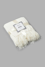 Load image into Gallery viewer, Redtag-Ivory-Chenille-Throw-With-Beaded-Fringe-Throws-Home-Bedroom-
