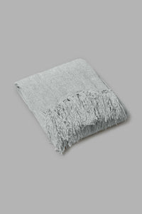 Redtag-Grey-Chenille-Throw-With-Fringe-Throws-Home-Bedroom-