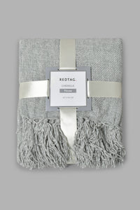 Redtag-Grey-Chenille-Throw-With-Fringe-Throws-Home-Bedroom-