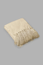 Load image into Gallery viewer, Redtag-Beige-Chenille-Throw-With-Beaded-Fringe-Throws-Home-Bedroom-
