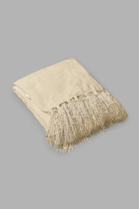 Redtag-Beige-Chenille-Throw-With-Beaded-Fringe-Throws-Home-Bedroom-