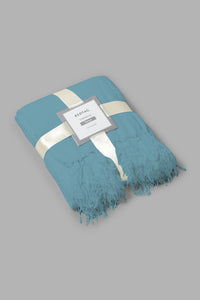 Redtag-Teal-Chenille-Throw-With-Beaded-Fringe-Throws-Home-Bedroom-