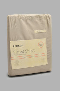 Redtag-Beige-Cotton-Fitted-Sheet-(Double-Size)-Fitted-Sheets-Home-Bedroom-